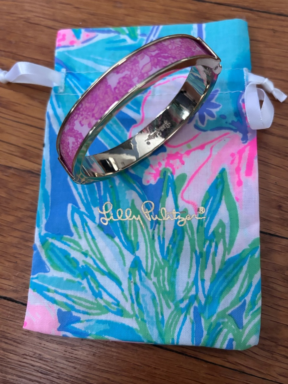 Lilly Pulitzer Gold Pink Bangle Bracelet - Picture 2 of 7